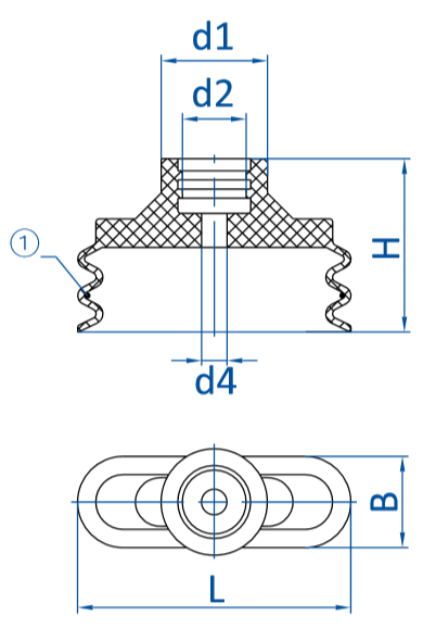 Размер овальной присоски FIPA серии SO-BU чертеж A